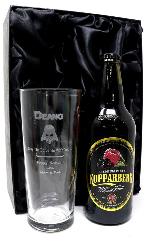 Personalised Pint Glass & Beer/Cider Gift Set - Star Wars Darth Vader Design