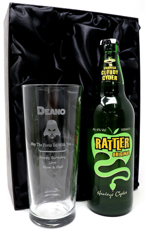 Personalised Pint Glass & Beer/Cider Gift Set - Star Wars Darth Vader Design
