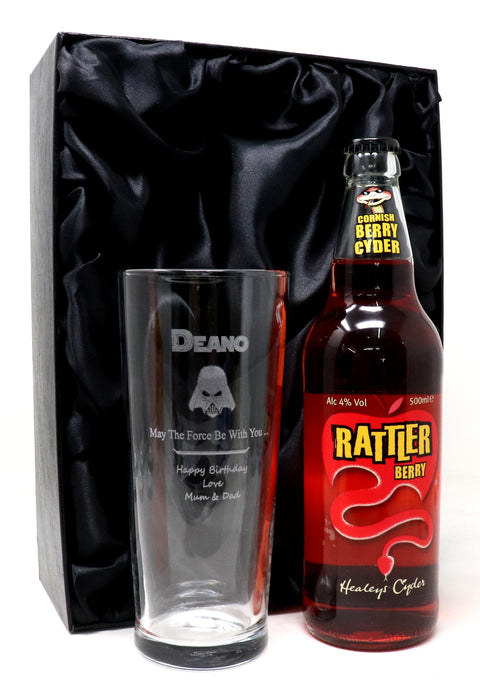 Personalised Pint Glass & Beer/Cider Gift Set - Star Wars Darth Vader Design