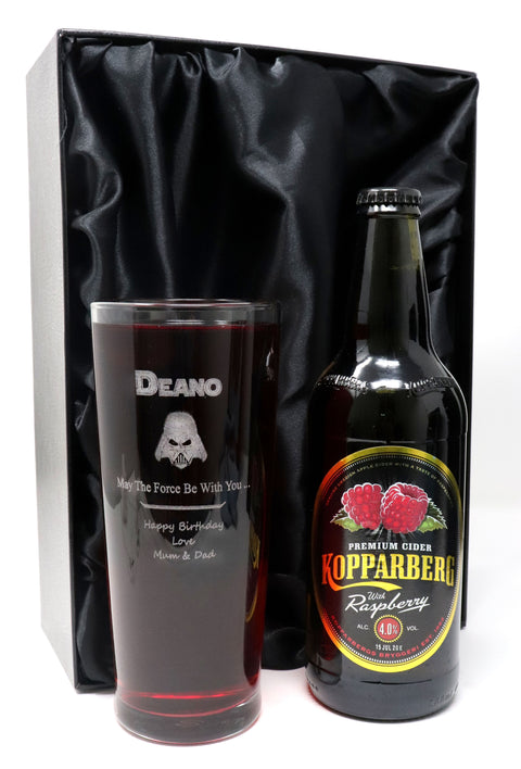 Personalised Pint Glass & Beer/Cider Gift Set - Star Wars Darth Vader Design