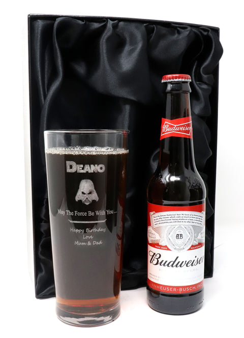 Personalised Pint Glass & Beer/Cider Gift Set - Star Wars Darth Vader Design