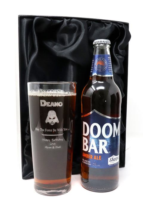 Personalised Pint Glass & Beer/Cider Gift Set - Star Wars Darth Vader Design