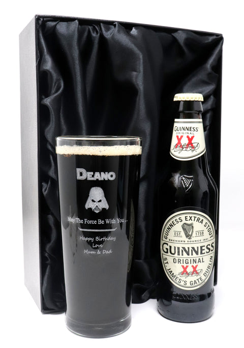 Personalised Pint Glass & Beer/Cider Gift Set - Star Wars Darth Vader Design