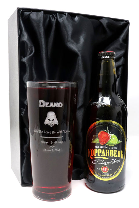 Personalised Pint Glass & Beer/Cider Gift Set - Star Wars Darth Vader Design