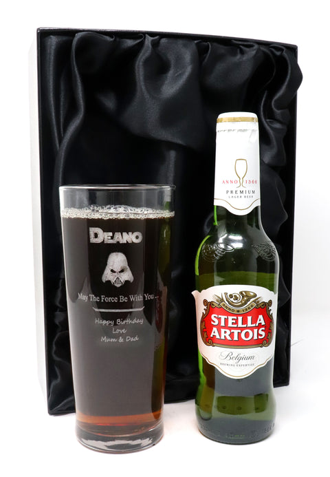 Personalised Pint Glass & Beer/Cider Gift Set - Star Wars Darth Vader Design