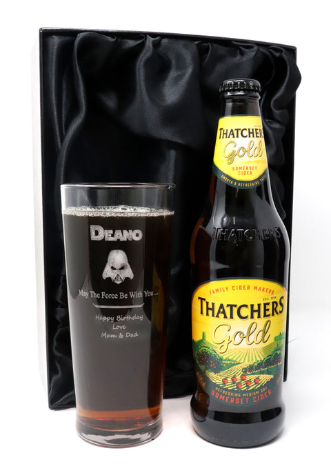 Personalised Pint Glass & Beer/Cider Gift Set - Star Wars Darth Vader Design