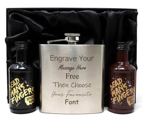 Personalised Engraved Silver Hip Flask & Miniature Alcohol Gift Set