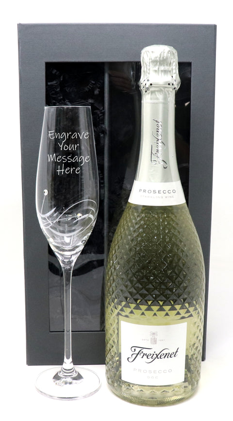 Personalised Diamante Flute & 75cl Freixenet Prosecco