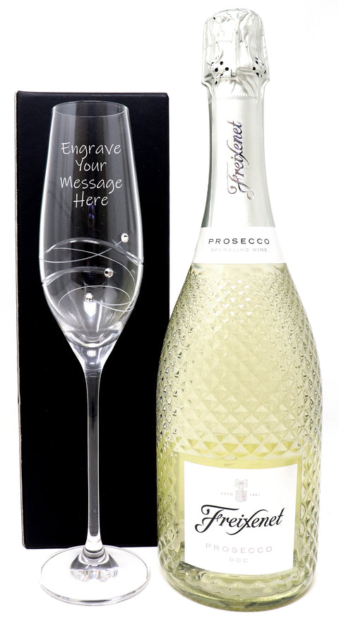 Personalised Diamante Flute & 75cl Freixenet Prosecco