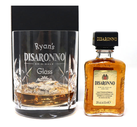 Personalised Crystal Glass Tumbler & Miniature - Disaronno Design