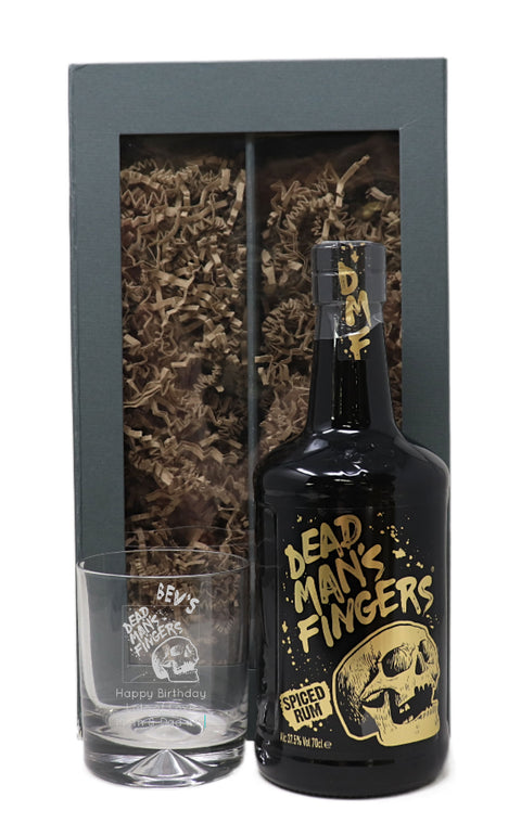 Personalised Glass Tumbler & 70cl Rum - Dead Man's Fingers Design