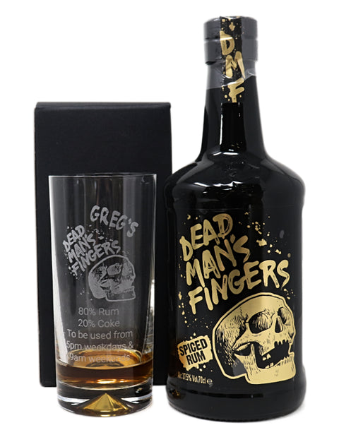 Personalised Highball Glass & 70cl Rum - Dead Man's Fingers Design