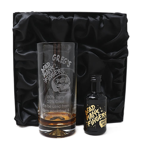 Personalised Dead Man's Fingers Rum Highball Glass & Miniature Rum Gift Set