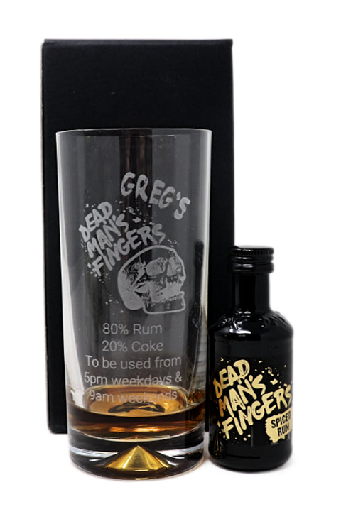 Personalised Dead Man's Fingers Rum Highball Glass & Miniature Rum Gift Set