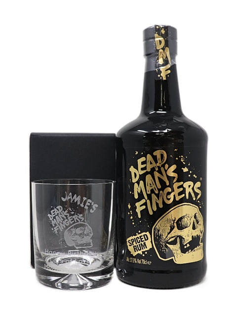 Personalised Glass Tumbler & 70cl Rum - Dead Man's Fingers Design