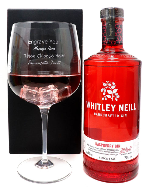 Personalised Gin Balloon Cocktail Glass & 70cl Bottle of Whitley Neill Raspberry Gin