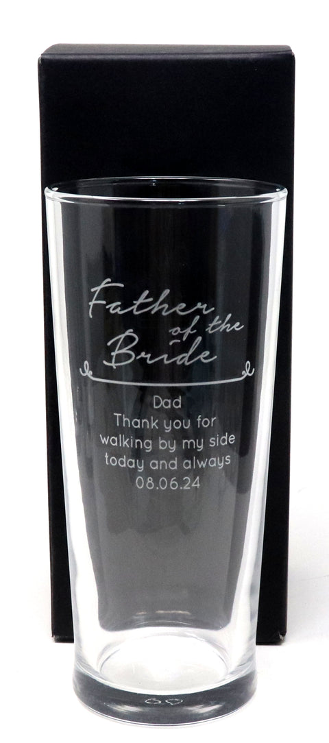 Personalised Engraved Pint Glass - Father of the Bride/Groom Wedding Design