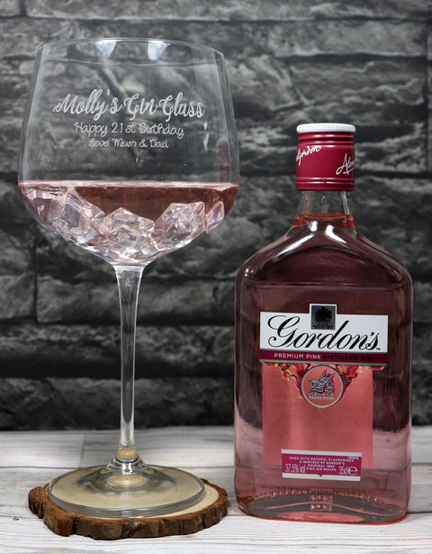 Personalised Gin Balloon Cocktail Glass & 35cl Bottle of Gordon's Pink Gin - Gin Design