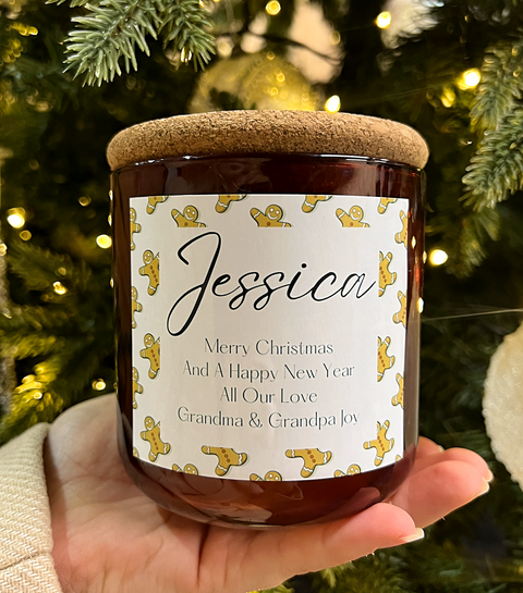 Personalised Gingerbread Christmas Design Scented Candle
