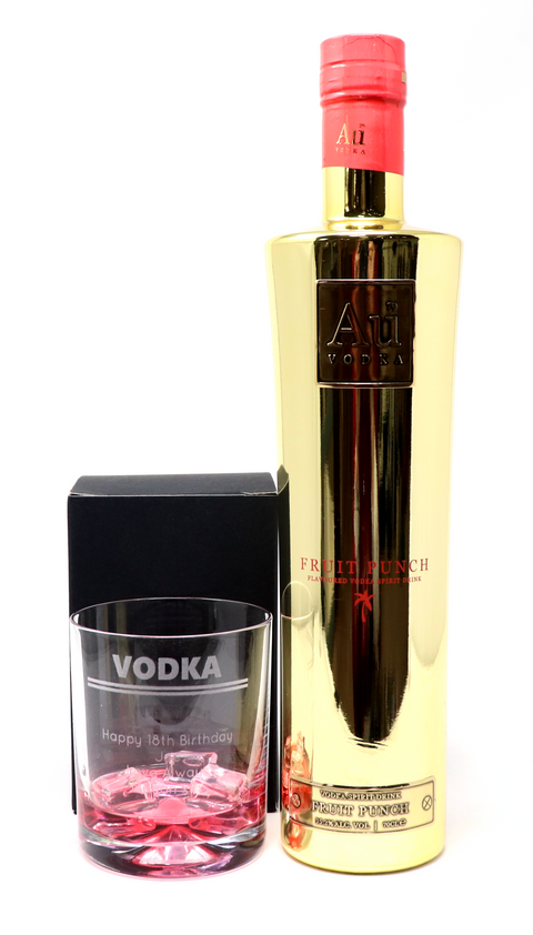 Personalised Glass Tumbler & 70cl Bottle of Au Vodka - Vodka Banner Design