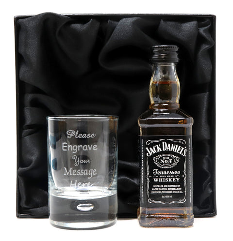 Personalised Shot Glass & Jack Daniels Miniature In Silk Gift Box