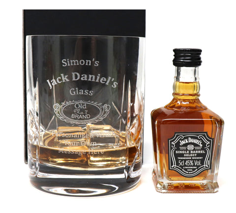 Personalised Crystal Glass Tumbler & Miniature - Jack Daniels Design
