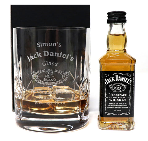 Personalised Crystal Glass Tumbler & Miniature - Jack Daniels Design