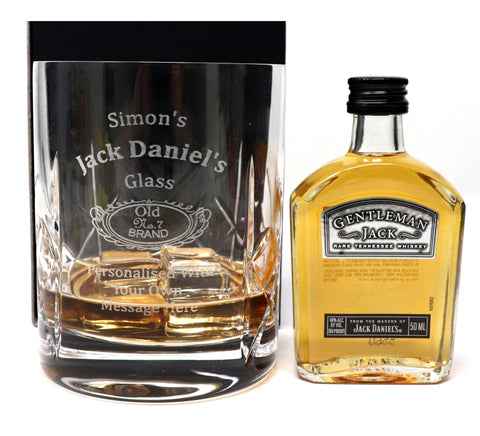 Personalised Crystal Glass Tumbler & Miniature - Jack Daniels Design