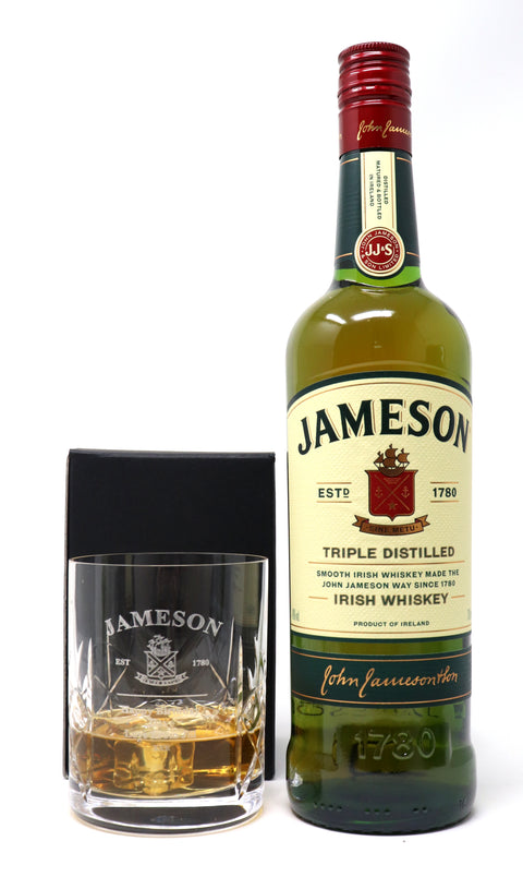 Personalised Crystal Glass Tumbler & 70cl Jameson Irish Whiskey - Jameson Label Design