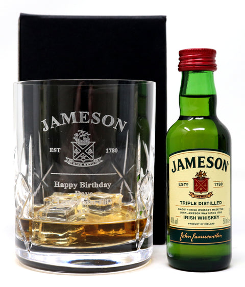 Personalised Crystal Glass Tumbler & Miniature - Jameson Label Design