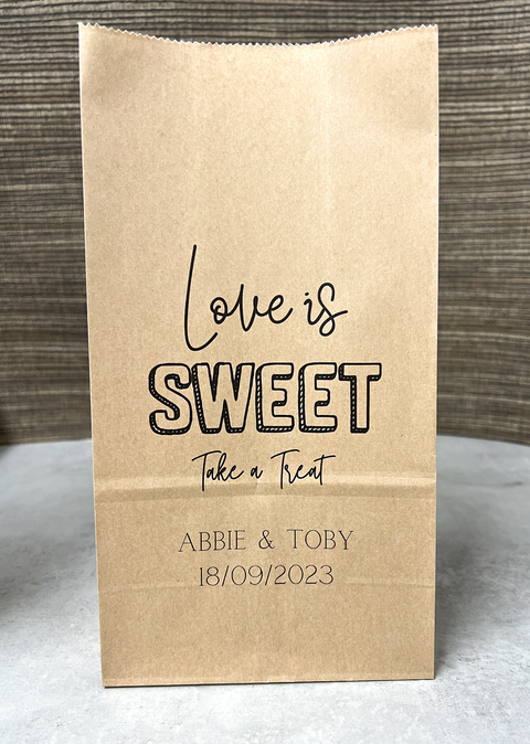 Personalised Paper Sweet Cake Favour Bags - Love is Sweet Design
