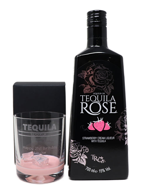 Personalised Glass Tumbler & 70cl Tequila Rose - Banner Design