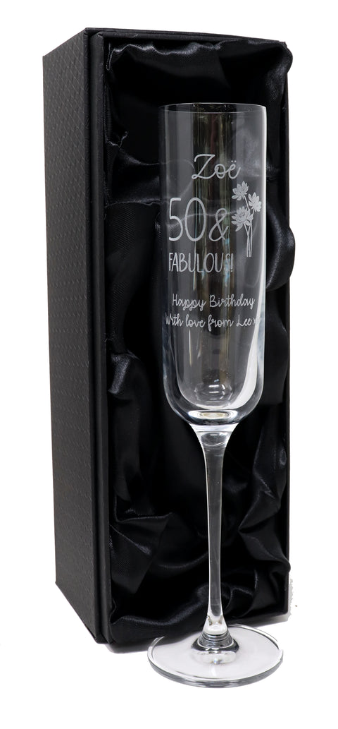 Personalised Fusion Champagne Flute Glass - Birthday Fabulous Design