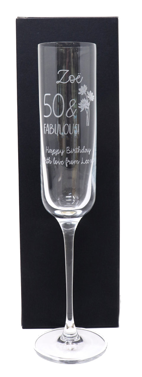 Personalised Fusion Champagne Flute Glass - Birthday Fabulous Design