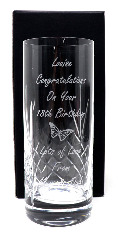 Personalised Engraved Crystal Highball Glass - Birthday Design
