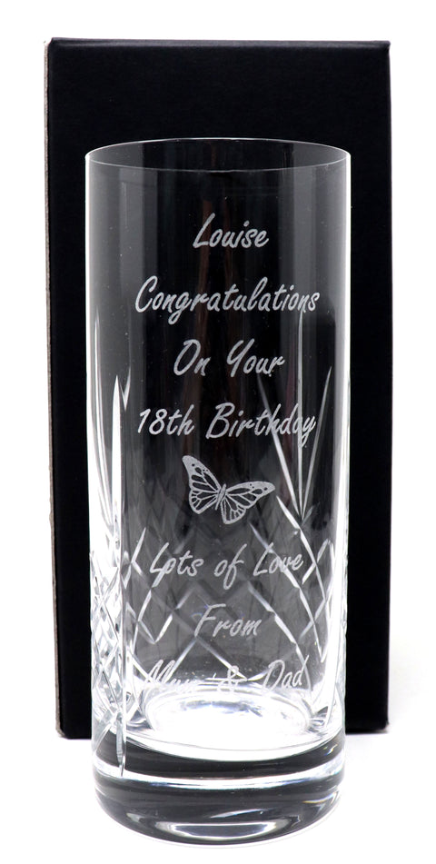 Personalised Engraved Crystal Highball Glass - Birthday Design
