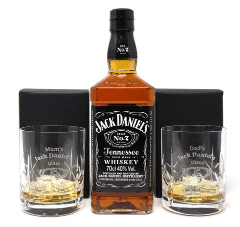 Personalised Pair of Crystal Tumblers & Jack Daniels - Jack Daniels Design