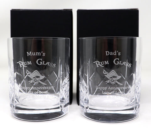 Personalised Pair of Crystal Tumblers & Dead Man's Fingers Spiced Rum - Rum Design