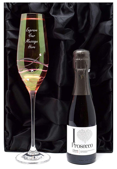 Personalised Pink Diamante Flute Glass & Prosecco