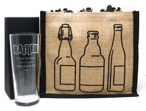 Personalised Pint Glass & 6 Bottles of Rattler Cider Gift Set - Rattler Cyder Design