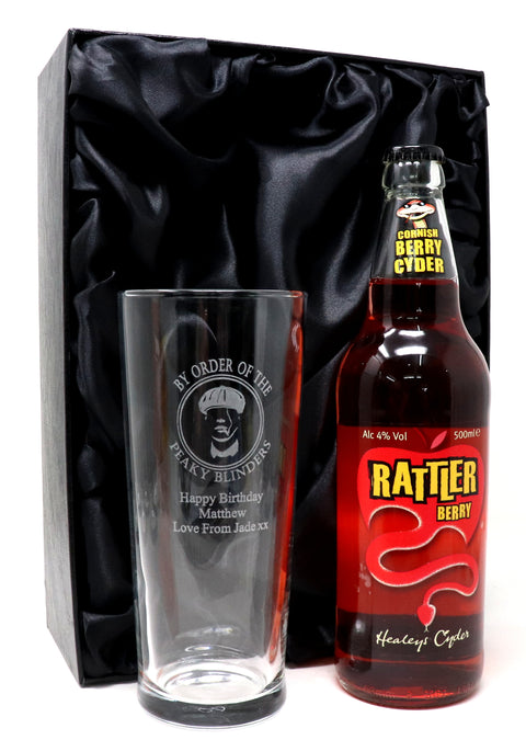 Personalised Pint Glass & Beer/Cider Gift Set - Peaky Blinders Design