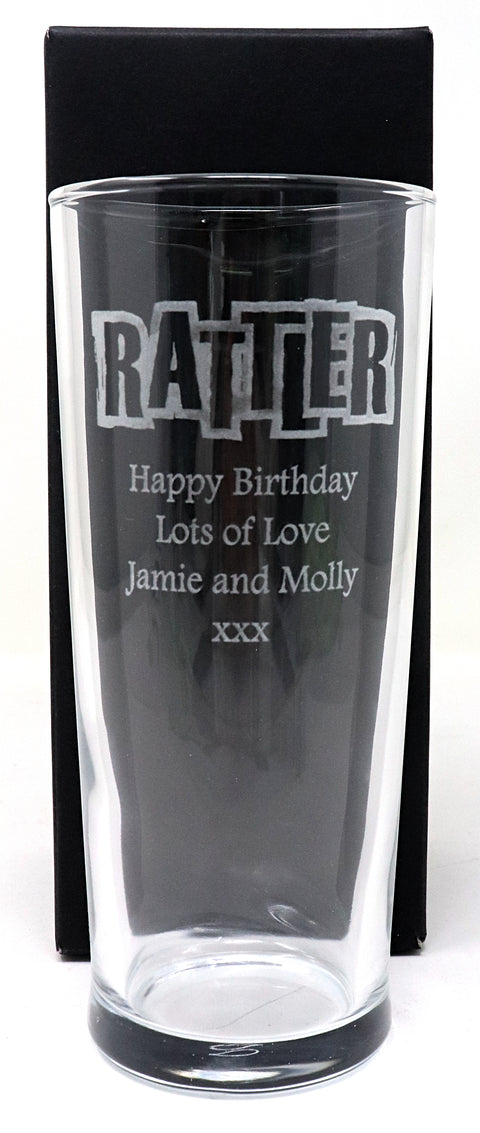 Personalised Pint Glass & 6 Bottles of Rattler Cider Gift Set - Rattler Cyder Design