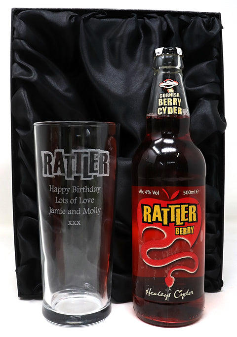 Personalised Pint Glass & Cider Gift Set - Rattler Cyder Design
