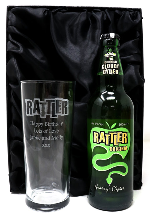 Personalised Pint Glass & Cider Gift Set - Rattler Cyder Design