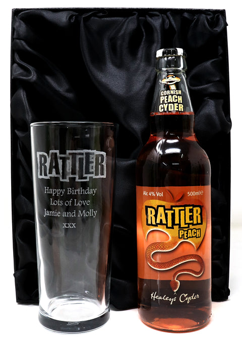 Personalised Pint Glass & Cider Gift Set - Rattler Cyder Design