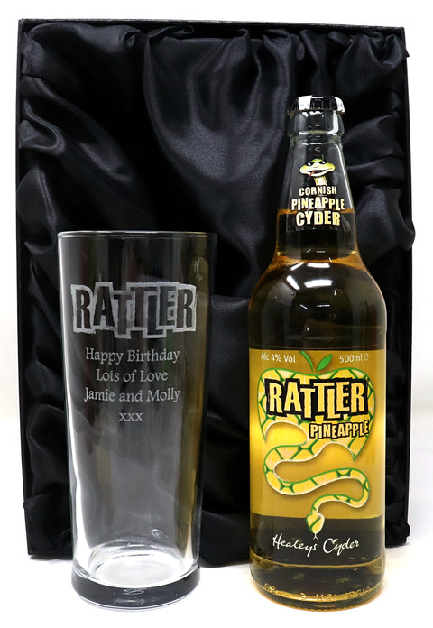 Personalised Pint Glass & Cider Gift Set - Rattler Cyder Design