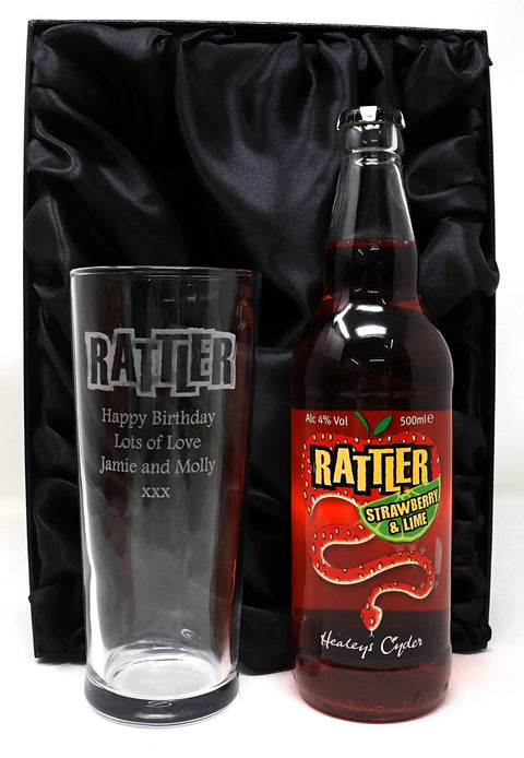 Personalised Pint Glass & Cider Gift Set - Rattler Cyder Design