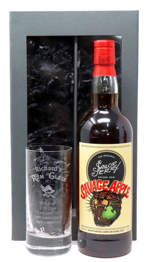 Personalised Highball Glass & 75cl Sailor Jerry Savage Apple - Rum % Design