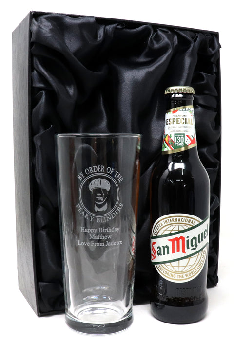 Personalised Pint Glass & Beer/Cider Gift Set - Peaky Blinders Design