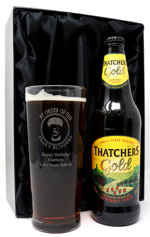 Personalised Pint Glass & Beer/Cider Gift Set - Peaky Blinders Design